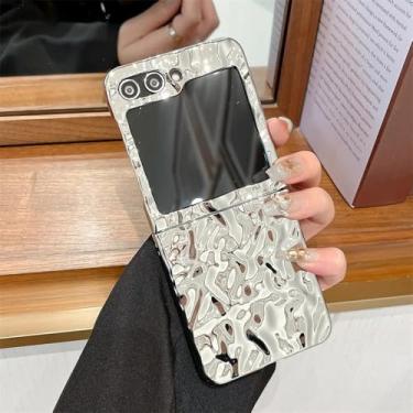 Imagem de Capa anti-rugas de folha de estanho revestida para Samsung Galaxy Z Flip 6 5 4 3 flip6 ZFlip Water Ripple cor sólida ultrafina capa à prova de choque, prata, para Samsung Z Flip 5