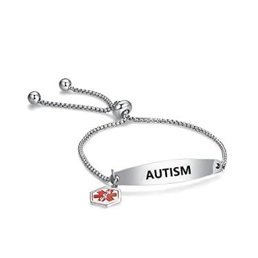 Imagem de YQSLIN Pulseira de identificação de alerta médico de emergência gravada para adolescentes mulheres adultos pulseira ajustável simples corrente rolo, Metal, Base