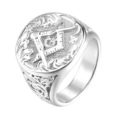 Imagem de ANIEJUFI Anel maçônico masculino banhado a ouro de aço inoxidável maçônico vintage Mason Signet Rings, Metal, Sem pedra preciosa