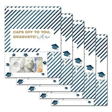 Imagem de ZipGifts Cartão de formatura | Porta-dinheiro aberto com zíper com janela de plástico transparente para dinheiro, cheque e vale-presente (formatura | Caps Off | Pacote com 5)