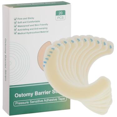 Imagem de Tiras de barreira de ostomia [pacote com 20], tiras elásticas para bolsas de colostomia, tiras de barreira de pele sem látex, extensores de ostomia hidrocolóide, meias argolas impermeáveis para