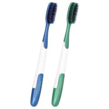 Imagem de CMHX Escova de dentes extramacia manual macia para adultos, escova de dentes ultra limpa, boa para dentes e gengivas sensíveis, longa, grande, clareamento, dentes, pacote com 2 (verde e azul)