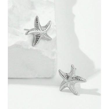 Imagem de Brincos Feminino Estrela do Mar pequeno Folheado Ouro Dourado  Antiaérgico Par de Brinco Tendência Moda