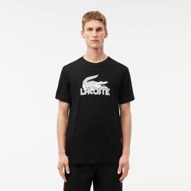 Imagem de Camiseta Lacoste Esportiva Dry Masculina, Preto, Branco, G