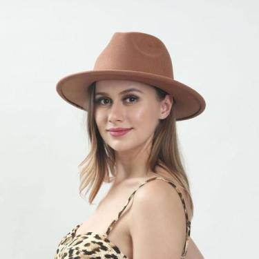Imagem de Chapéu Fedora Marrom Claro de Feltro Aba Média Unissex - Rei Look
