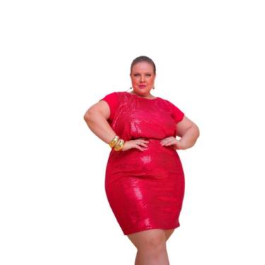 Imagem de Vestido Paetê Com Elástico Na Cintura Manga Curta do P ao G4 Plus Size