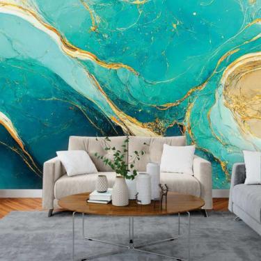 Imagem de Papel de Parede Painel 3D Mármore Azul e Amarelo Viníl 3M Revestimento