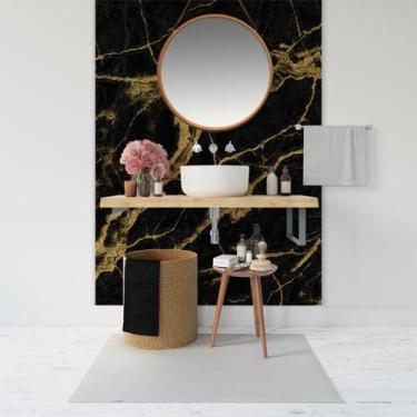 Imagem de Papel de Parede Painel 3D Mármore preto Fio Ouro 1,5M  Revestimento Pe