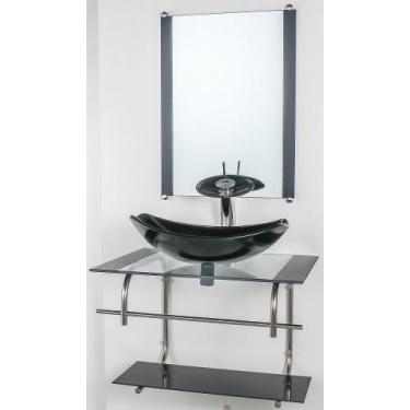 Imagem de Gabinete de vidro para banheiro inox 70cm cuba oval chanfrada preto - 