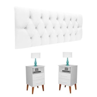 Imagem de Conjunto Cabeceira Painel Paris 1,60 Capitone Branca e 02 Mesas de Cab