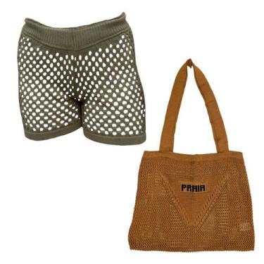 Imagem de Kit Saia ou Short Tricot Feminina com Bolsa Sacola de Praia Crochê - G