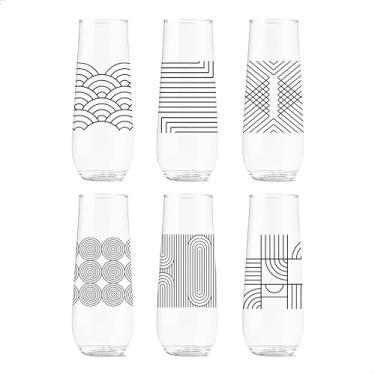 Imagem de TOSSWARE POP 255 g Flauta Moderna Série Geométrica, Conjunto de 6, Qualidade Premium, Reciclável, Inquebrável e Vidro Impresso Plástico Transparente