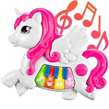 Imagem de Mini Teclado Unicórnio Interativo Sons De Animais - Dm Toys, Branco