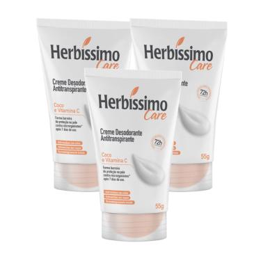 Imagem de Kit Creme Desodorante Antitranspirante Coco e Vitamina C Bisnaga 55g - 3 unidades