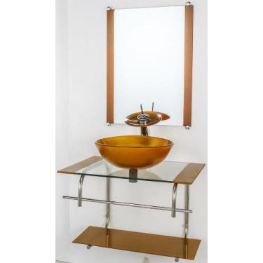 Imagem de Gabinete de vidro para banheiro inox 70cm cuba redonda dourado real - 