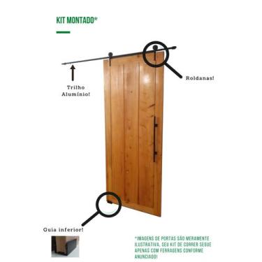 Imagem de Kit p/ Porta Celeiro 2 Roldanas Aparente - Tubular 1,30 M - Preto - Al