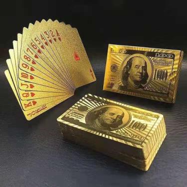 Imagem de Baralho Dourado e Prata Folheado Poker Cartas Jogos Dólar - GAMEFUN