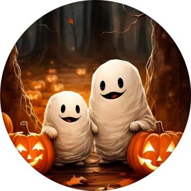 Imagem de Decoração Festa Halloween Painel Redondo Sublimado Fantasma Grande 1,5