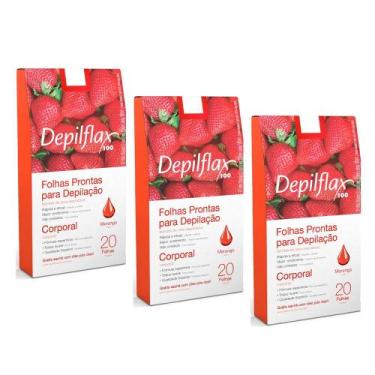 Imagem de Kit c/ 60 Folhas Prontas Depilação Corporal Depilflax Morango 3cx c/ 2