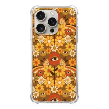 Imagem de Qimulgociz Capa de telefone retrô dos anos 60 anos 70 psicodélico com olho de flor compatível com iPhone 16 Pro, capa floral vintage hippie para adolescentes mulheres e homens para iPhone 16 Pro, capa