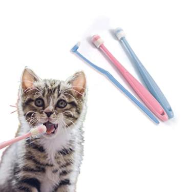 Imagem de YMPEKA Pacote com 3 escovas de dentes pequenas para cães e gatos, kit de escovação para animais de estimação, cuidados dentários, tratamento de acne e queixo, ventosa de silicone de 360 graus, para