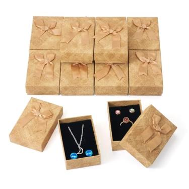 Imagem de Spritewelry 12 caixas de presente de papelão, 6,3 x 9 x 3 cm, colar e pulseira, caixa de embalagem quadrada com laço para embalagem de aniversário do dia dos namorados (marrom)