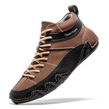 Imagem de FLYLAND Tênis masculino casual de couro, moderno, Chukka, sem cadarço, leve, cadarço e caminhada, Marrom, 45
