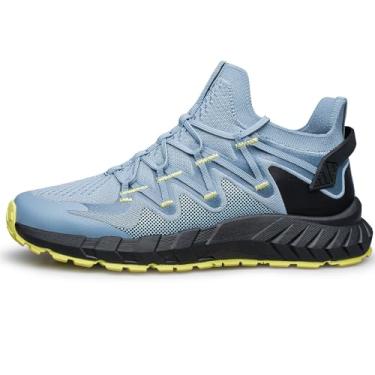 Imagem de TIANYUQI Tênis de caminhada masculino, sem fecho, sem cadarço, tênis de corrida para pés planos, fascite plantar, tênis de treino, Azul-celeste, preto, 40