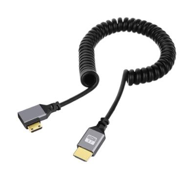Imagem de NFHK Micro HDMI 2.0 macho para HDMI macho 4K 60hz cabo enrolado esticável ângulo esquerdo 90 graus para monitor HDTV computador laptop