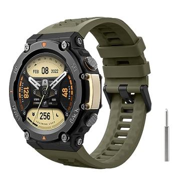 Imagem de MoKo Pulseira de relógio compatível com Amazfit T-Rex 2, pulseira de relógio feminina masculina de silicone macio de substituição para T-Rex 2, verde selva