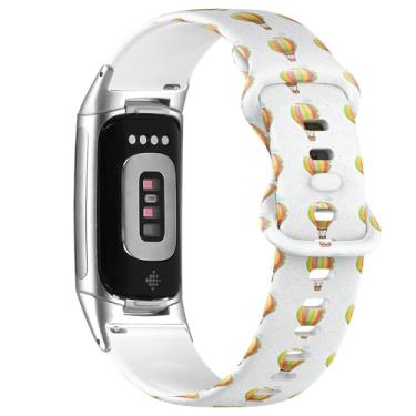 Imagem de Pulseira de silicone macio compatível com Fitbit Charge 5/Fitbit Charge 6 (Hot Air Balloons 2) Pulseira esportiva macia para mulheres e homens