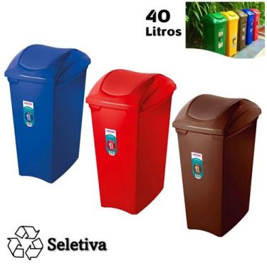 Imagem de Kit 3 Lixeiras 40 Litros Seletivas Para Plástico Papel Lixo Orgânico C