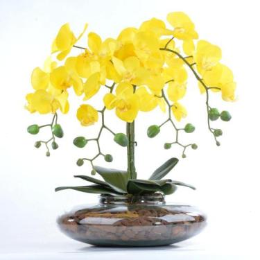 Imagem de Arranjo de Orquídea Artificial Amarela em Terrário Maitê - Vila das Fl