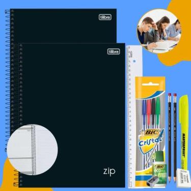 Imagem de Kit 2un Caderno Espiral Preto 1m Capa Dura Tilibra + Kit Escolar Coleg