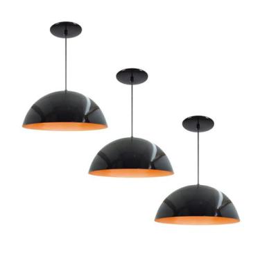 Imagem de Kit 3 Luminária Pendente Meia Lua 40cm Com Interior Laranja Fiação 110
