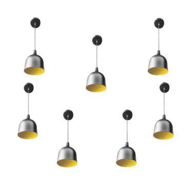 Imagem de Kit 7 Luminária Pendente Gota Com Interior Amarelo Com Fiação 110/220v