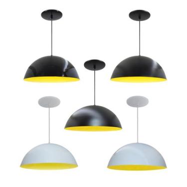 Imagem de Kit 5 Luminária Pendente Meia Lua 50cm Interior Amarelo Com Fiação 110