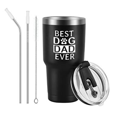 Imagem de Qtencas Presente para pai, melhor cão pai sempre copo de viagem isolado de aço inoxidável, presente de dia dos pais para pai para ser novo pai de filha filhos, presentes de pai de cachorro, presentes
