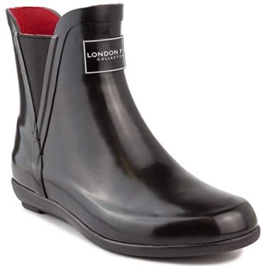 Imagem de LONDON FOG Bota de chuva feminina Piccadilly, Preto com vermelho por dentro, 35