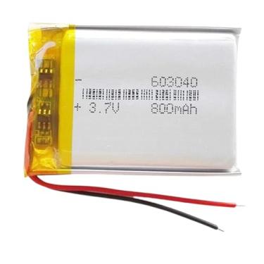 Imagem de bateria 2 fios recarregavel 3,7v 603040 com 800mah 6mm de espessura x 30mm de largura x 40mm de comprimento