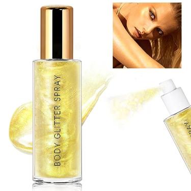 Imagem de HOSAILY Spray de brilho corporal, brilho corporal bronze hidratante, iluminador de brilho, secagem rápida e não pegajoso, spray iluminador líquido para cabelo facial, glitter, 60 ml - ouro champanhe