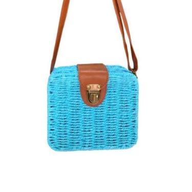Imagem de Bolsa de Palha Sintética Quadrada Feminina Moda Praia Atacado - Kingle