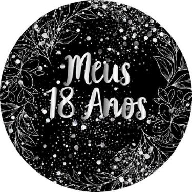 Imagem de Painel De Festa Redondo 1,50x1,50 - Fundo Preto Folhagens Efeito Brilh
