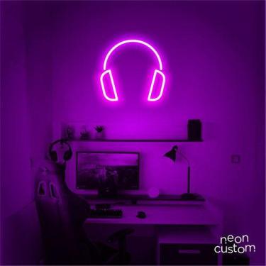 Imagem de luminaria letreiro Neon Led Fone De Ouvido 60x60 luminoso decoração p/