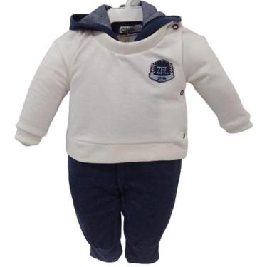 Imagem de Macacão Longo Bebê Menino Plush Inverno Capuz Zafielo Rf 559, Off whit