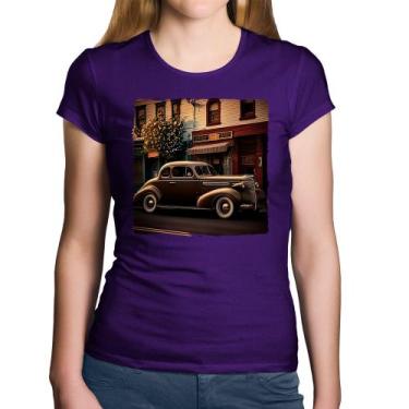 Imagem de Baby Look Algodão Carro antigo na cidade - Foca na Moda, Roxo, GGG