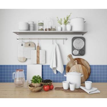 Imagem de Papel De Parede Adesivo Azulejo Pastilha Azul Cozinha 2,80m - PlimShop