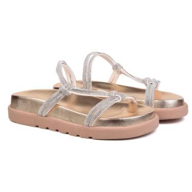 Imagem de Sandália papete feminina flat brilho marcella - LilaBlu, Creme, 38