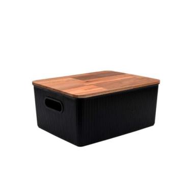 Imagem de Oikos - Caixa Organizadora 16L com Tampa de Madeira Acácia Preta