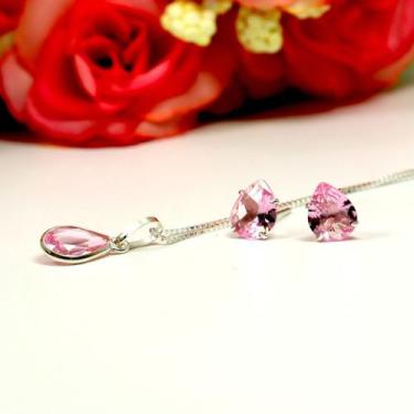 Imagem de Conjunto Ponto Luz Gota Rosa Prata Legitima 925 - Lojas La&Ny, Prata 9